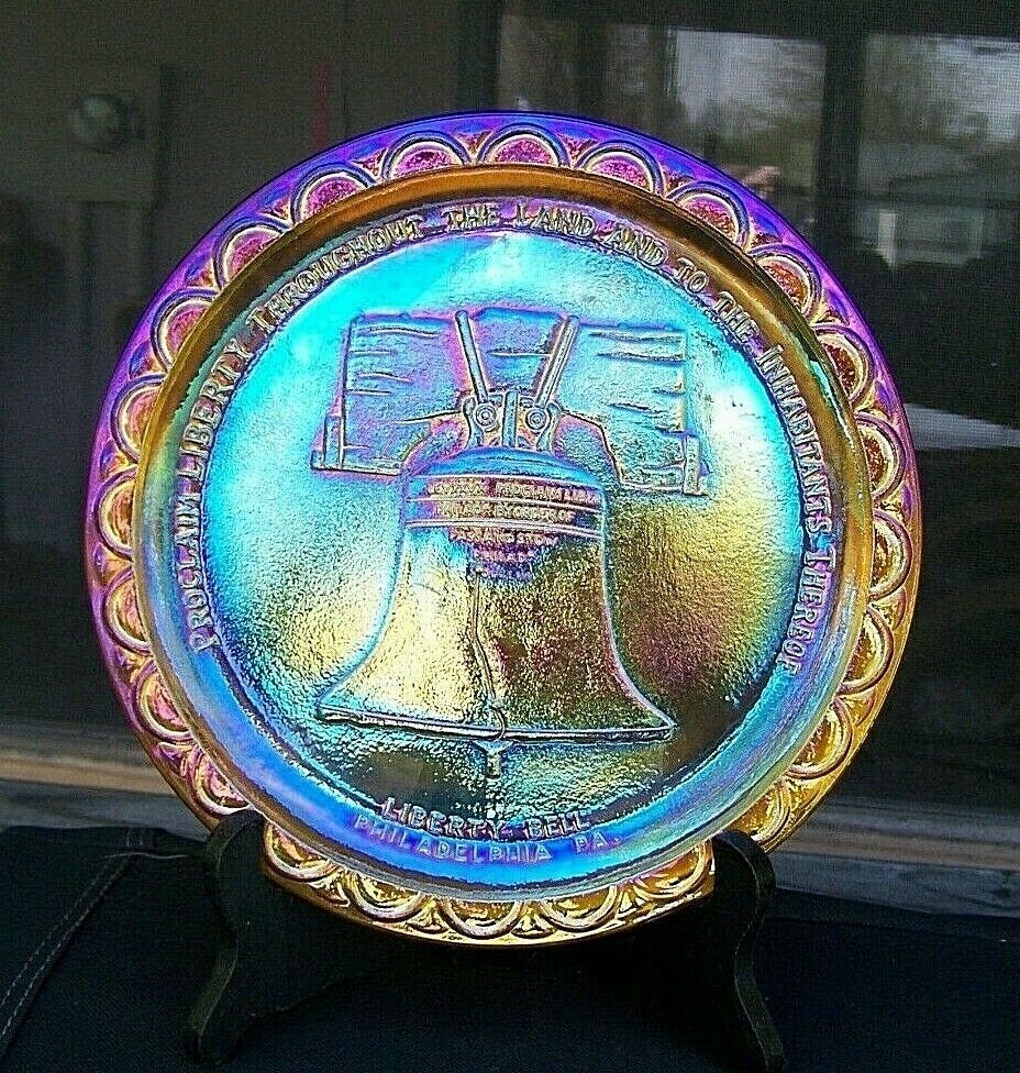 Indiana Marigold Carnival  Glass 1976 Bicentennial Liberty Bell Collectors Plate