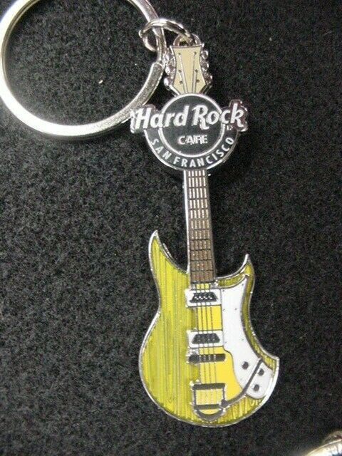 Hard Rock Cafe*san Francisco,calif*green Woodgrain Guitar*key Chain*brand New