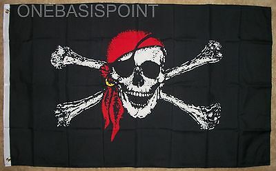3'x5' Jolly Roger Red Bandana Pirate Flag Skull Crossbones Death Sea Ship 3x5