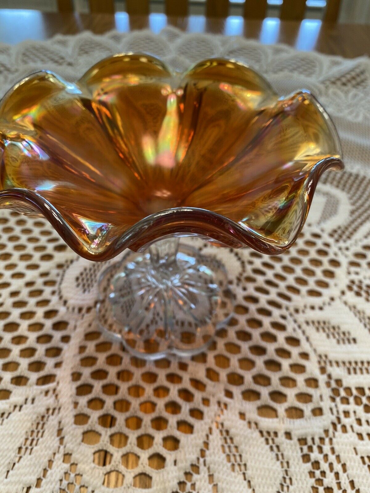 Vintage Antique Fluted Amber Carnival Glass Candy Dish Made In The 1940's