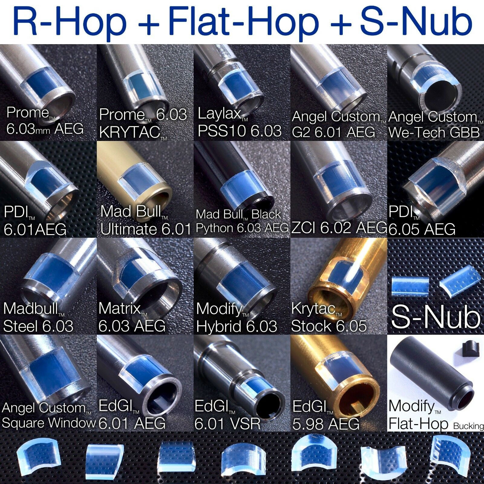 R-hop + Modify Baton Flat-hop Bucking Hard Type + S-nub Airsoft Rhop Hopup Nub