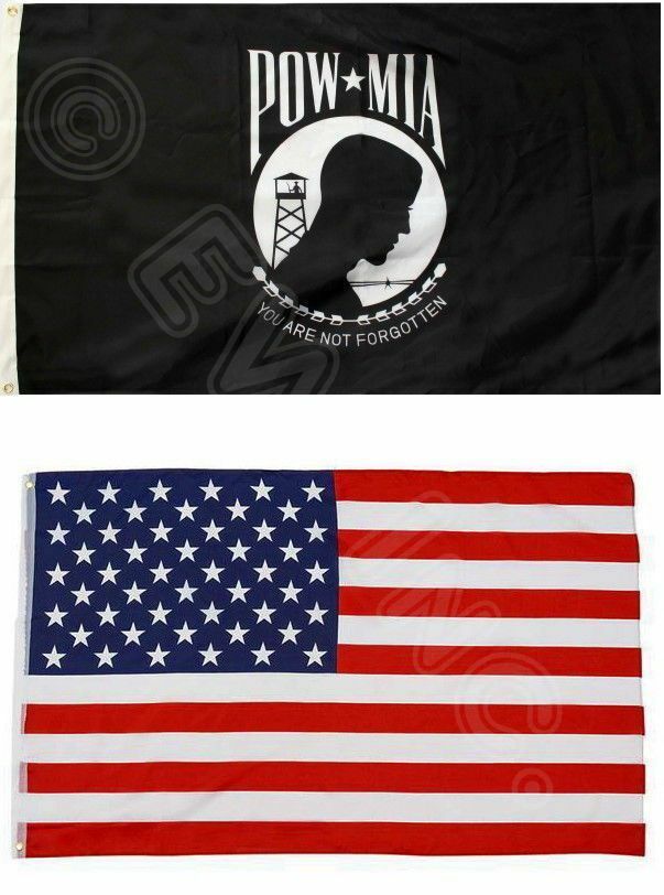 2pk 3x5ft Flags Pow Mia Prisoner Of War Missing In Action And American Usa Flag
